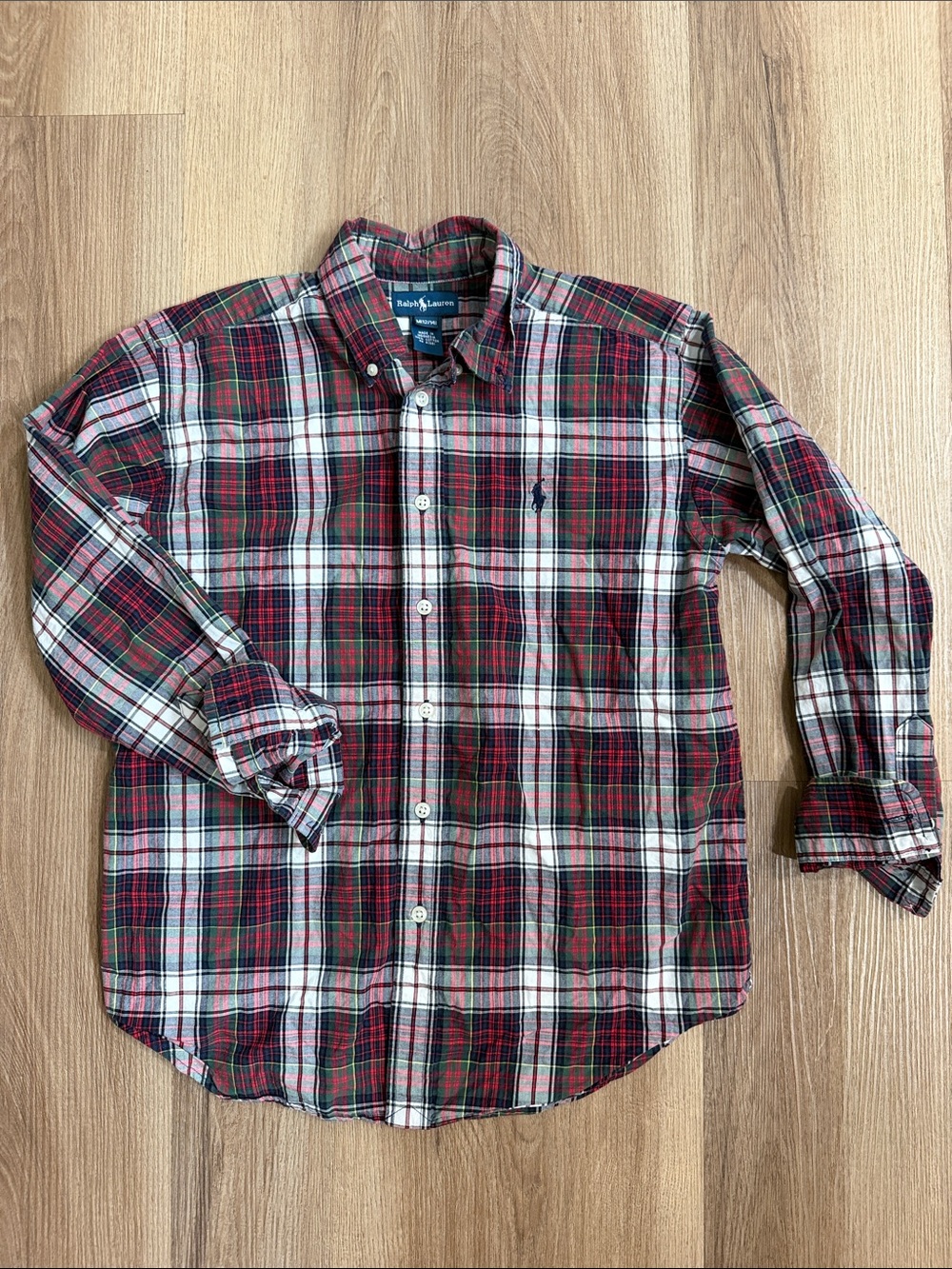 Ralph Lauren Tartan Plaid Red White Button Down Long Sleeve Shirt Boys Medium